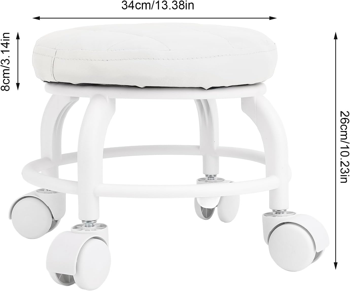 Pedicure Stool with Wheels, Garage Stool Mute Wheel Swivel, Short Stool on Wheels, Low Rolling Stool Chair for Home Office Garage Shop (White) image number 1