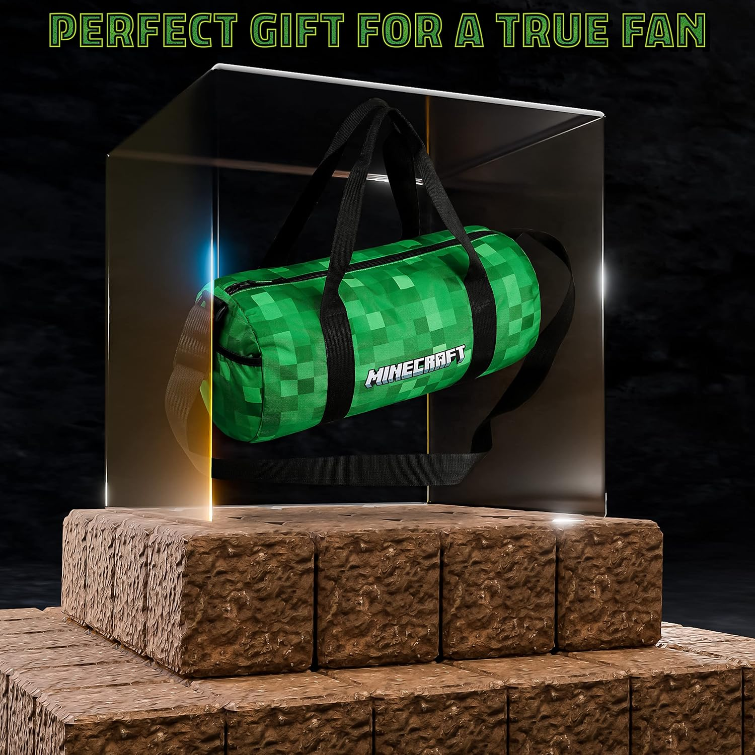 Minecraft Gym Bag for Kids Teens Travel Overnight Sports Duffle Bag Adjustable Strap Kit Bag Large Holdall Gamer Hand Luggage Bag, Green, 41X19X18Cm, Duffle Bag image number 2