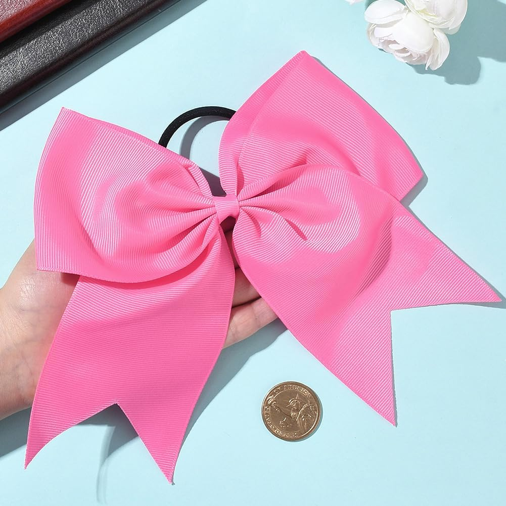 SUNNYCLUE 1 Box 2Pcs Pink Pony Tail Bows Hair Bow Ties Coquette Cute Hot Pink Large Jumbo Cheerleading Bows Knot Pony Tail Hairties Band for Women Sports Softball Cheer Hairs School College Supplies image number 2