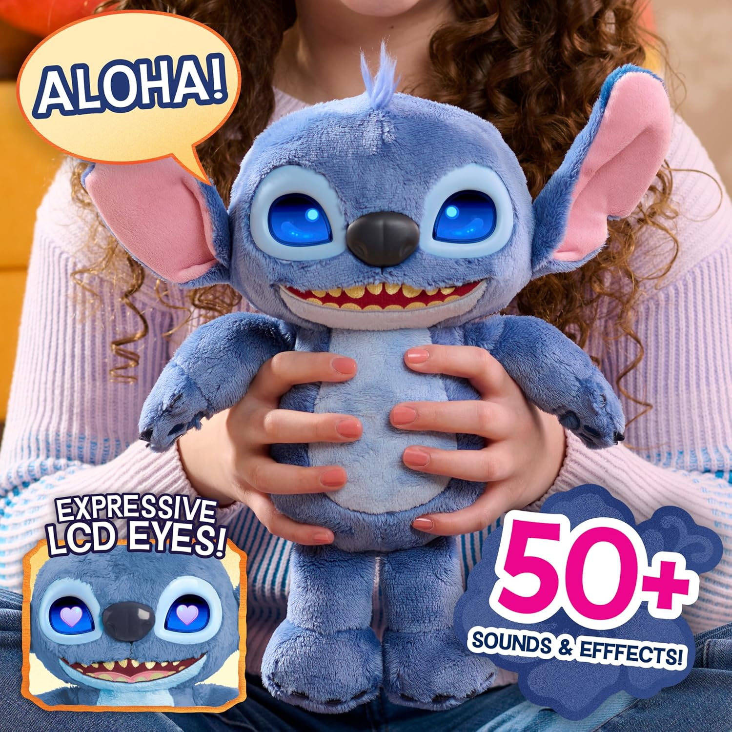 Disney Stitch Many Moods 14-Inch Interactive Plush, 50+ Sounds & Phrases, LCD Eyes, Inspired by Disney'S New Live-Action Lilo & Stitch Movie, Toy for Fans, Girls, Boys, Kids 3+ by Just Play image number 2