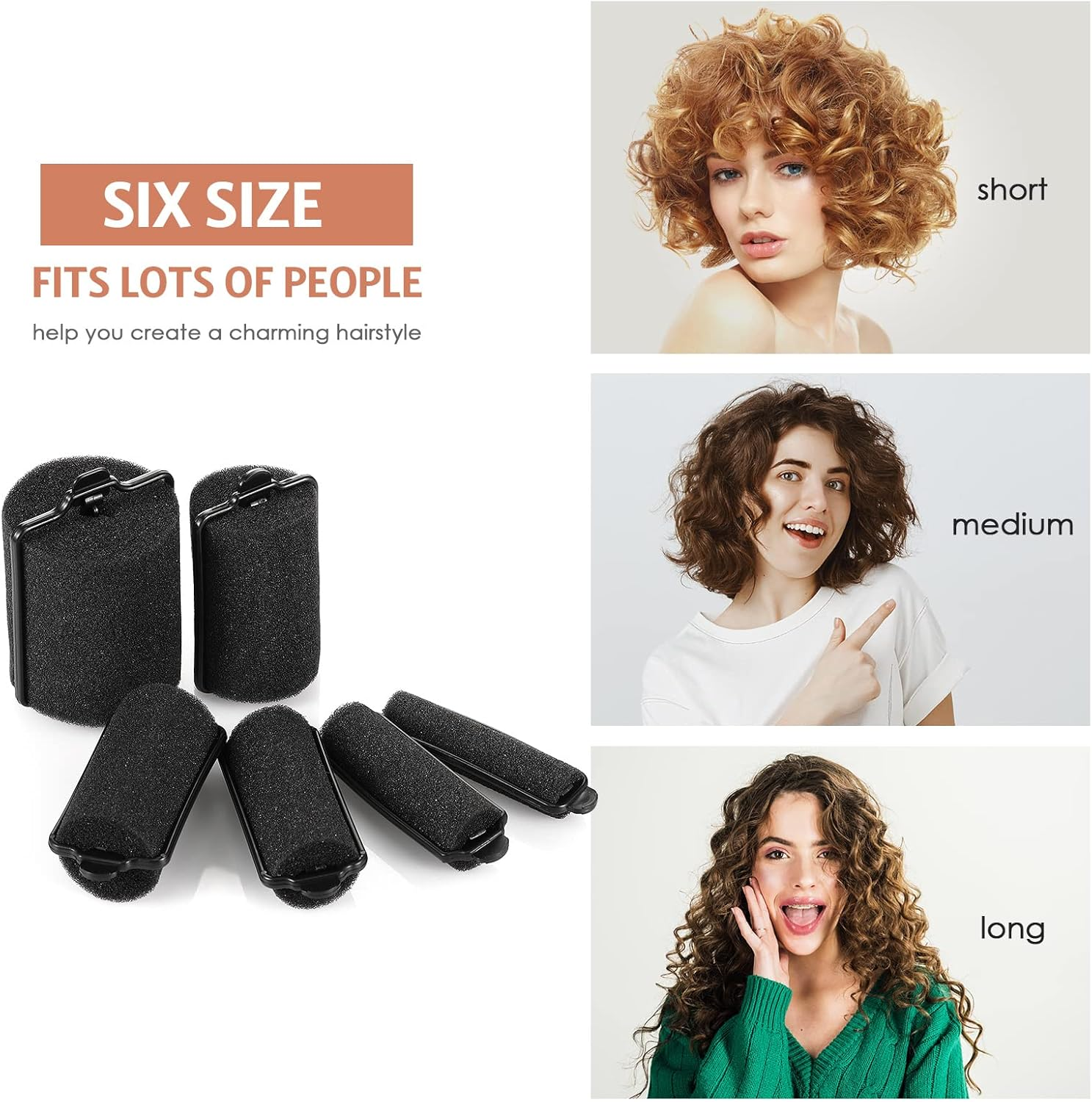 Syhood 56 Pcs Foam Sponge Hair Rollers 6 Sizes Soft Sleeping Curlers Flexible Sponge Curler Tool Rat Tail Comb for Long Short Hair Styling(Black) - Mixed Color image number 3