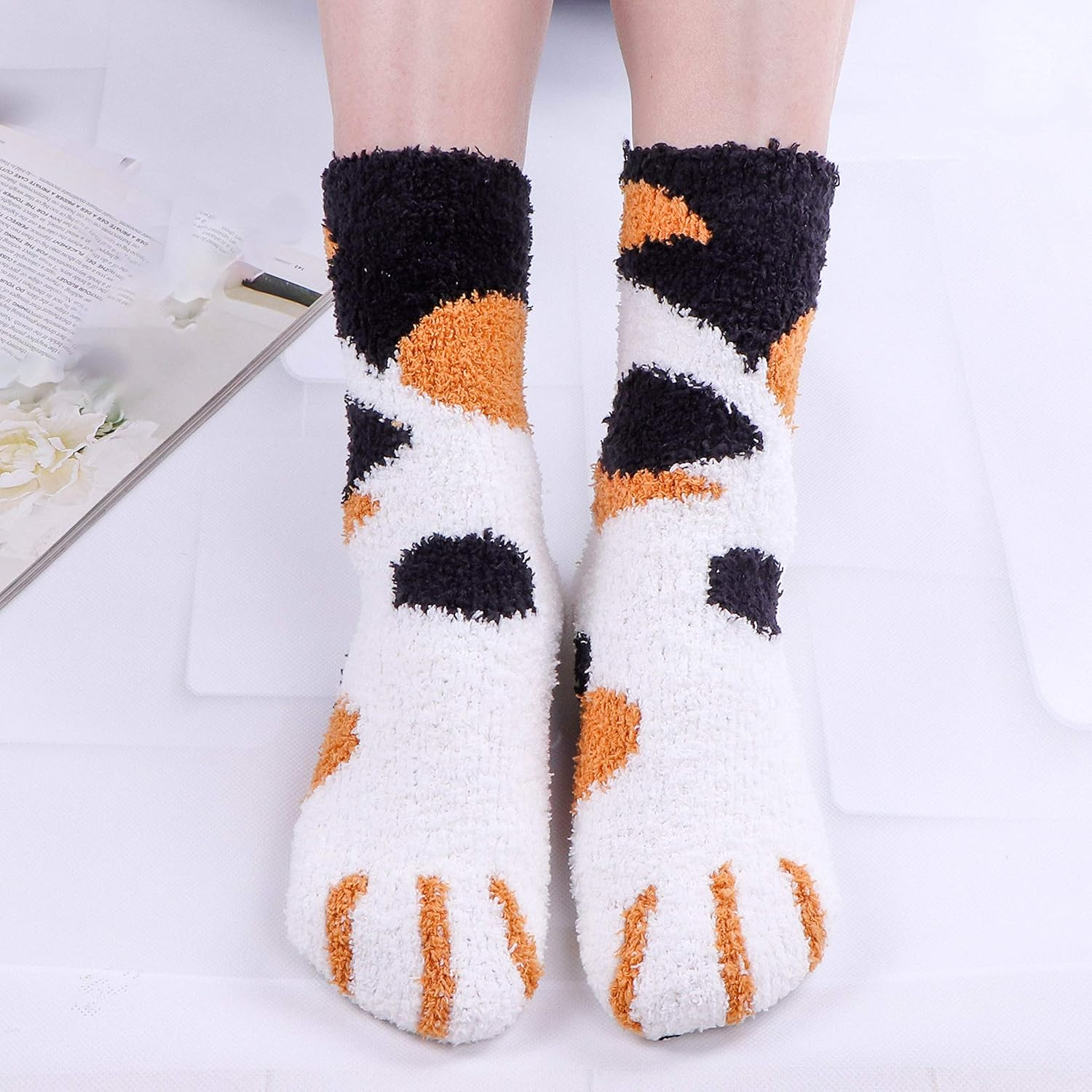 Plush Slipper Socks Women - Colorful Warm Crew Socks Cozy Soft 6 Pairs for Winter Indoor image number 5