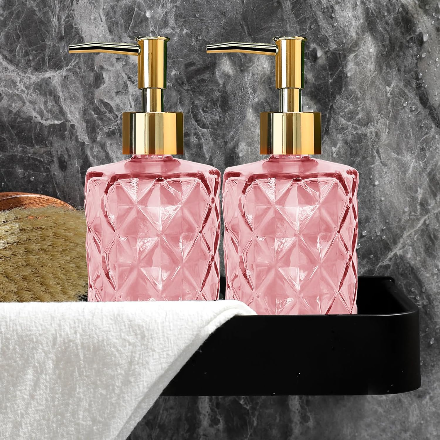 Glass Soap Dispenser with Pump, Soap Dispenser, Lotion Dispenser for Dishwashing Liquid, Lotion Shower Gel (Pink)