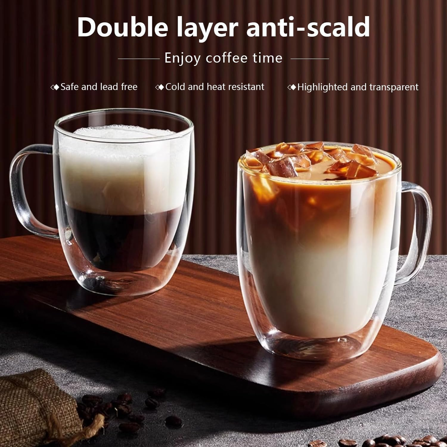 4 Pack Glass Coffee Mugs 350Ml Double Wall Insulated Mug Set with Handle,Clear Glass Espresso Mugs Latte Cups for Cappucchino Espresso Tea Coffee image number 3