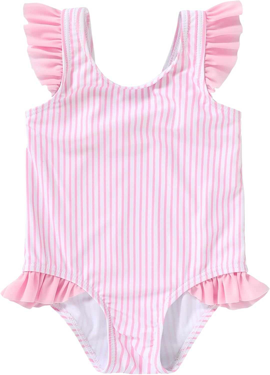 Tiny Cutey Toddler Girl Swimsuit Ruffled Stripe Sleeveless Swimwear One-Piece Baby Girl Bathing Suits image number 5