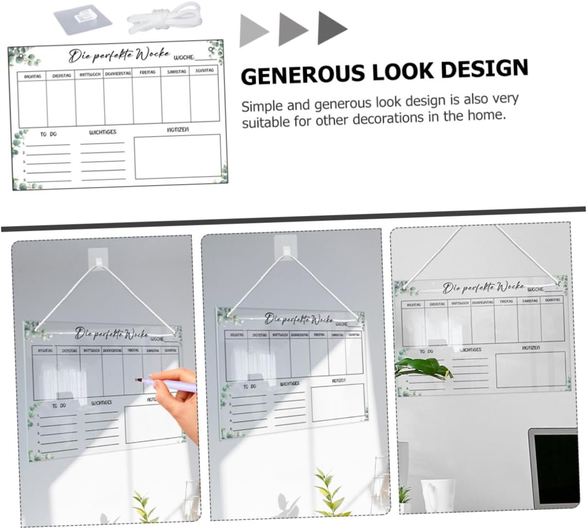 NUOBESTY 1Set Hanging Dry Erase Board for Daily Planning Smooth Wall Planner Reusable Memo Board Hooks String Organize Your Schedule Efficiently image number 2