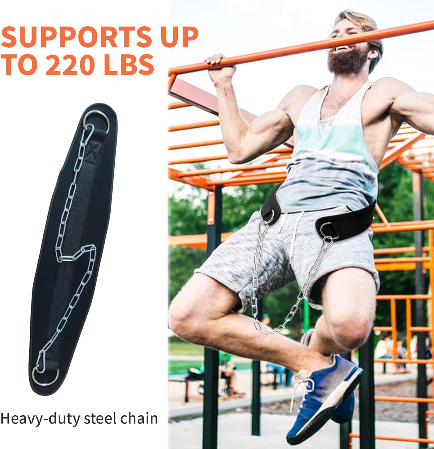 Rhoyee Weightlifting Dip Belt with 36" Steel Chain &ndash; Adjustable Gym Belt for Pull-Ups, Dips & Squats &ndash; Weight Belt for Strength Training & Bodybuilding image number 1