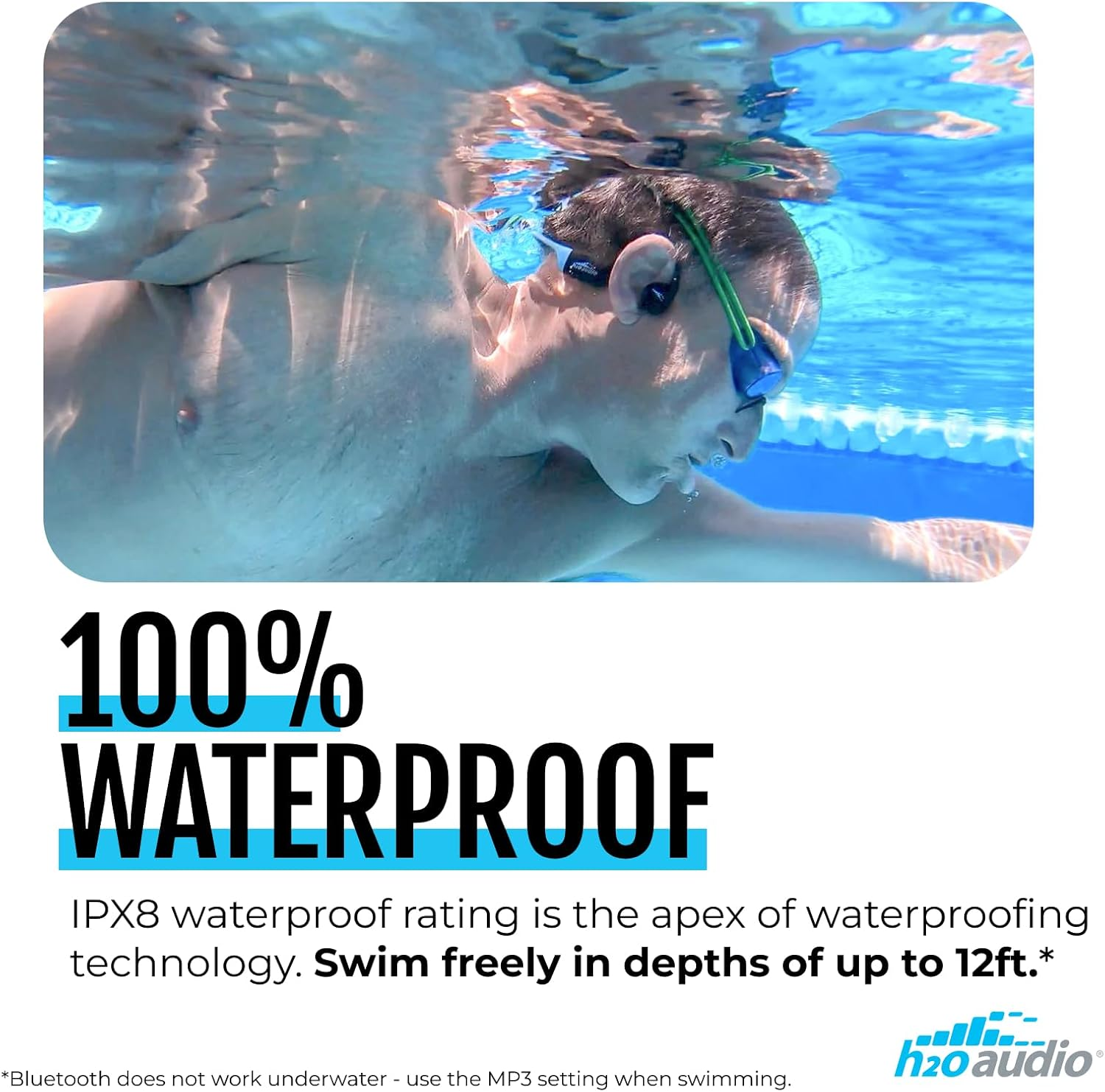 H2O Audio TRI 2 Multi-Sport Waterproof Headphones with Charging Case - Bone Conduction Open Ear Underwater Headphones for Running, Cycling, and Swimming - Bluetooth and Built-In MP3 Player (Black) image number 6