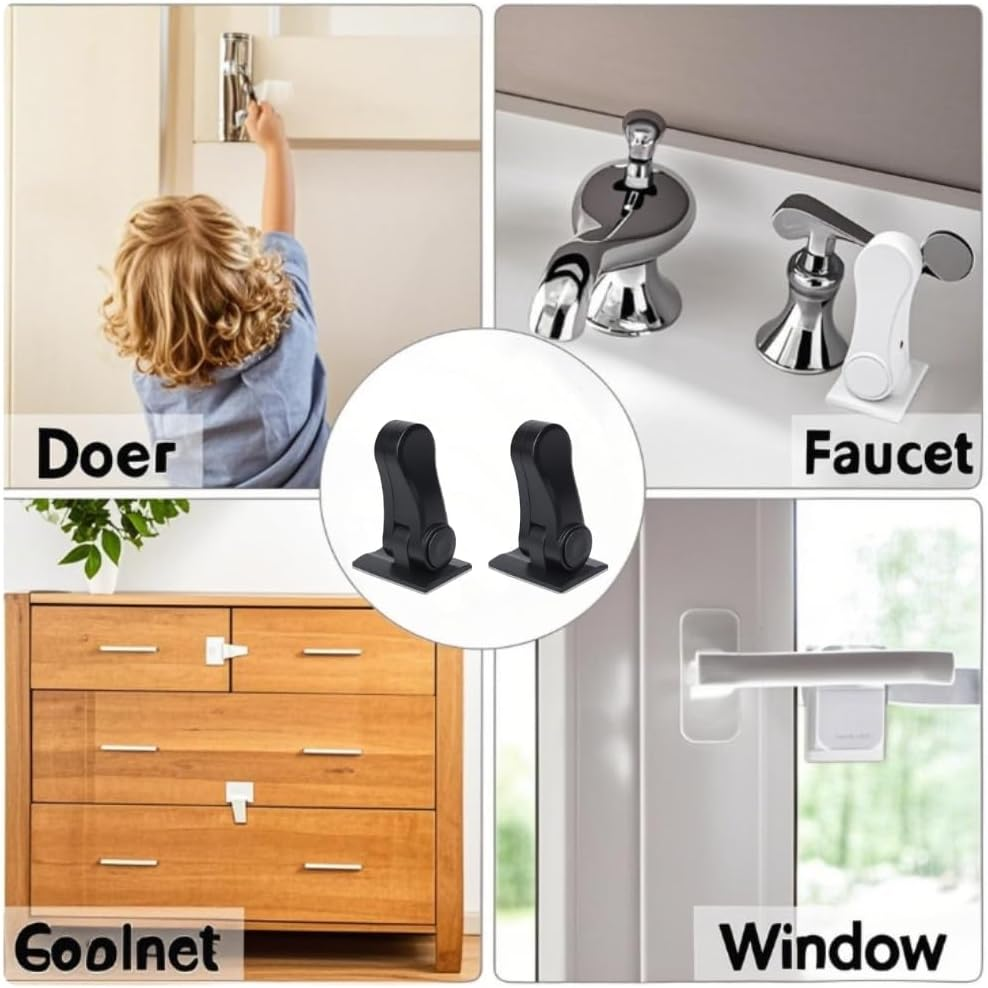 4Pcs Child Proof Door Lever Locks, Childproof Door Handle Safety Locks with Adhesive, Baby Proofing Door Handle Lock, Heavy Duty Door Handle Locks for Baby Safety and Deter Pet Opening the Door,Black image number 2