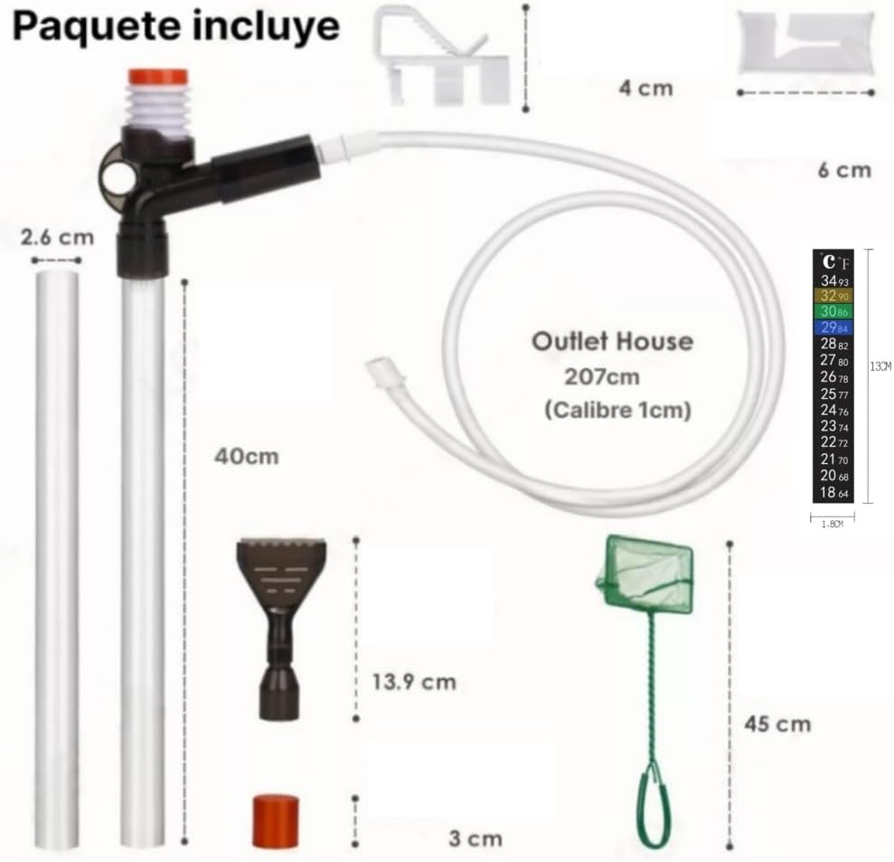 DACUAN Aquarium Gravel Cleaner, Fish Tank Cleaner Kit, Fish Tank Vacuum Cleaner Kit Tool with 2 Extendable Pipe, Glass Scraper, Water Flow Controller Clamp, Fish Net, for Water Changing, Sand Washing