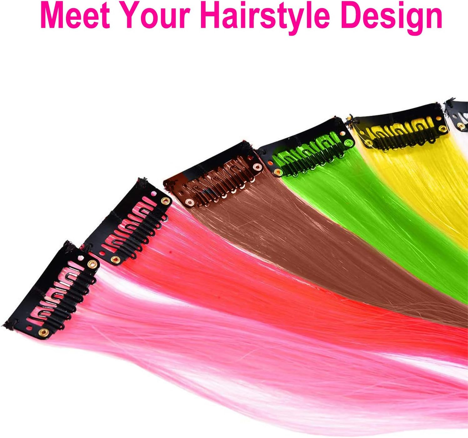 JOOTUEPO 22 PCS Colored Hair Extensions Clips, Colored Clip in Hair Extensions, Colorful Party Highlights Hairpieces Rainbow, Hair Accessories for Kids Girls Women image number 5