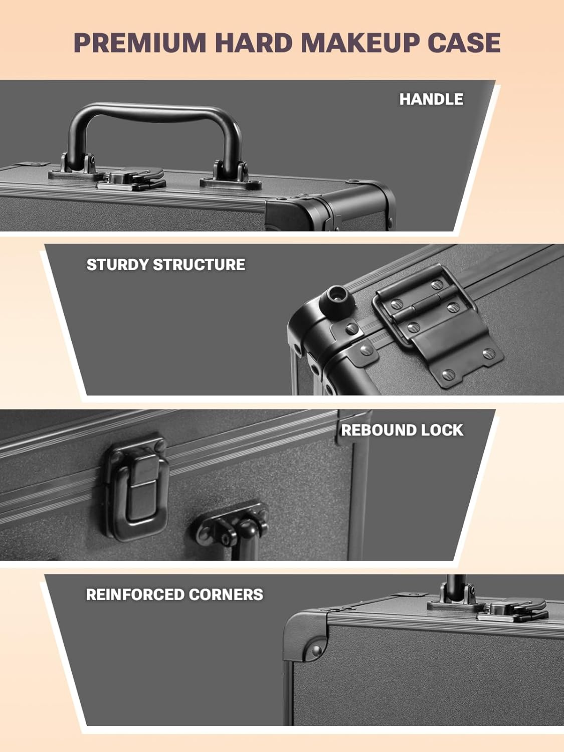 Makeup Box with Lighted Mirror Detachable, Cosmetic Organizer and Portable Makeup Box with Adjustable Dividers, 3 Color Scenarios, Adjustable Brightness and Waterproof Travel Train Case (Black) image number 3