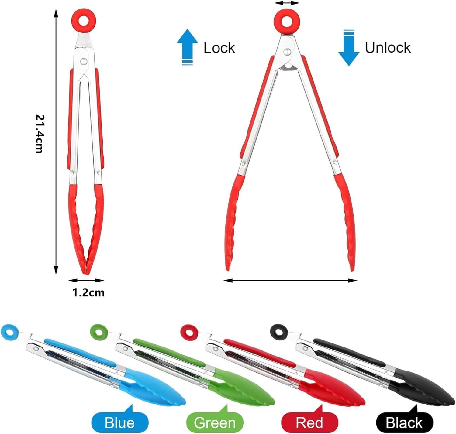 7 Inch Mini Serving Kitchen Tongs with Silicone Tips, Stainless Steel Tongs for Salad, Grilling, Frying and Cooking, 4 Pieces image number 4