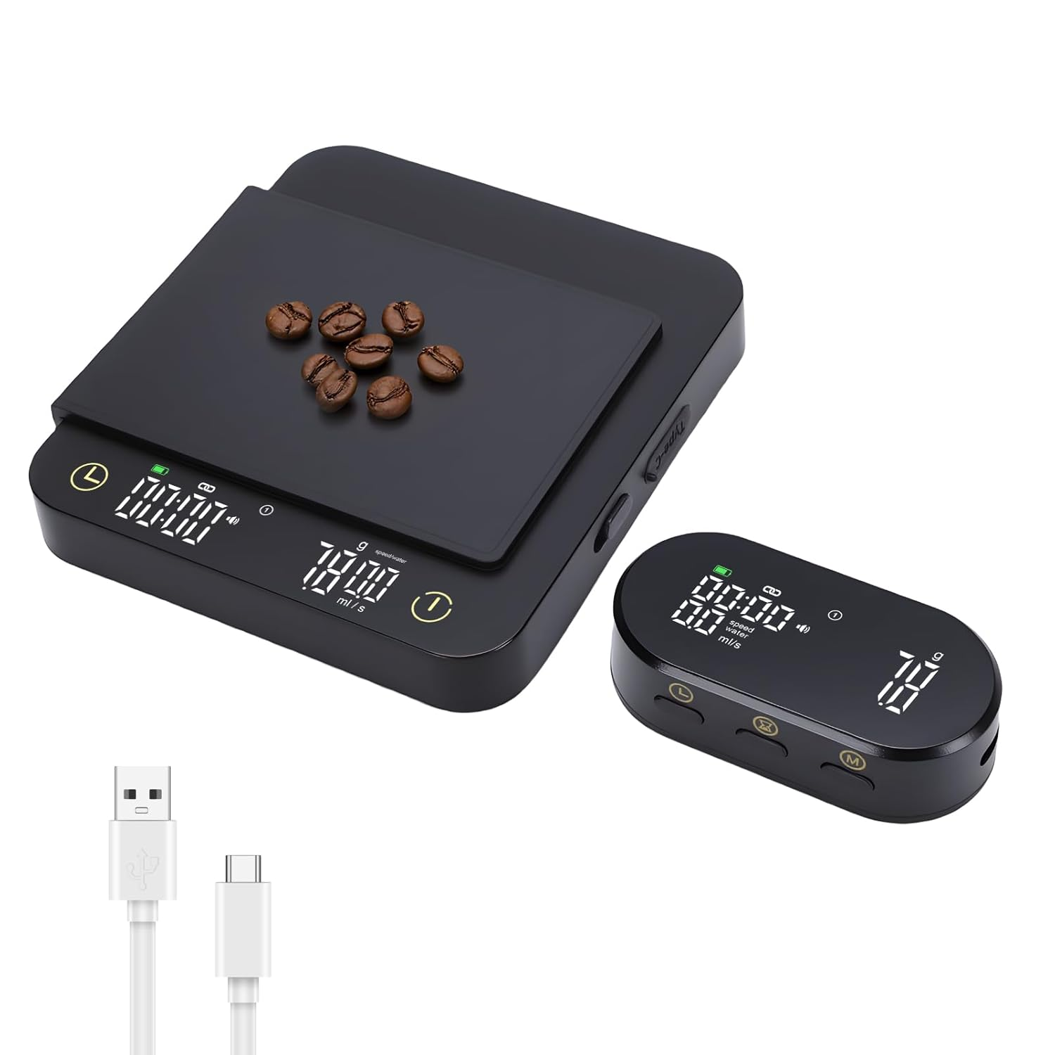 WODHMIEY Coffee Scale with Timer, 3Kg/0.1G High Accuracy, Rechargeable Mini Smart Display and Espresso Scale, Kitchen Scale with Calibration Function for Coffee Brewing Baking