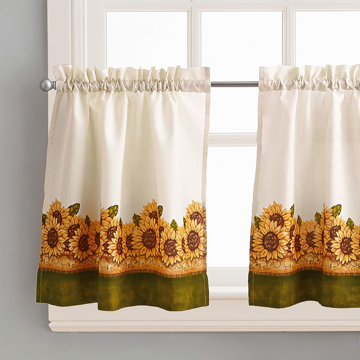 Curtainworks Sunflower Garden Window Kitchen Curtain Tier and Valance, Yellow, 36-Inch Tier Set image number 5