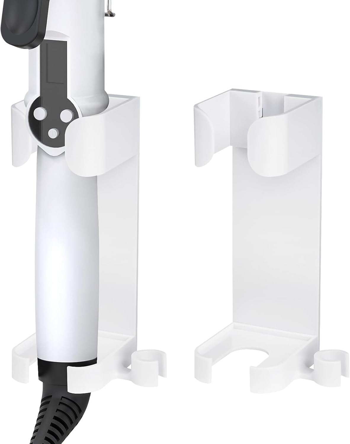Happylily 2 Pack Detachable Curling Iron Holder Wall Mount, Wall Mount Hair Dryer Holder, Styling Tool Storage Organizer Stand (White)