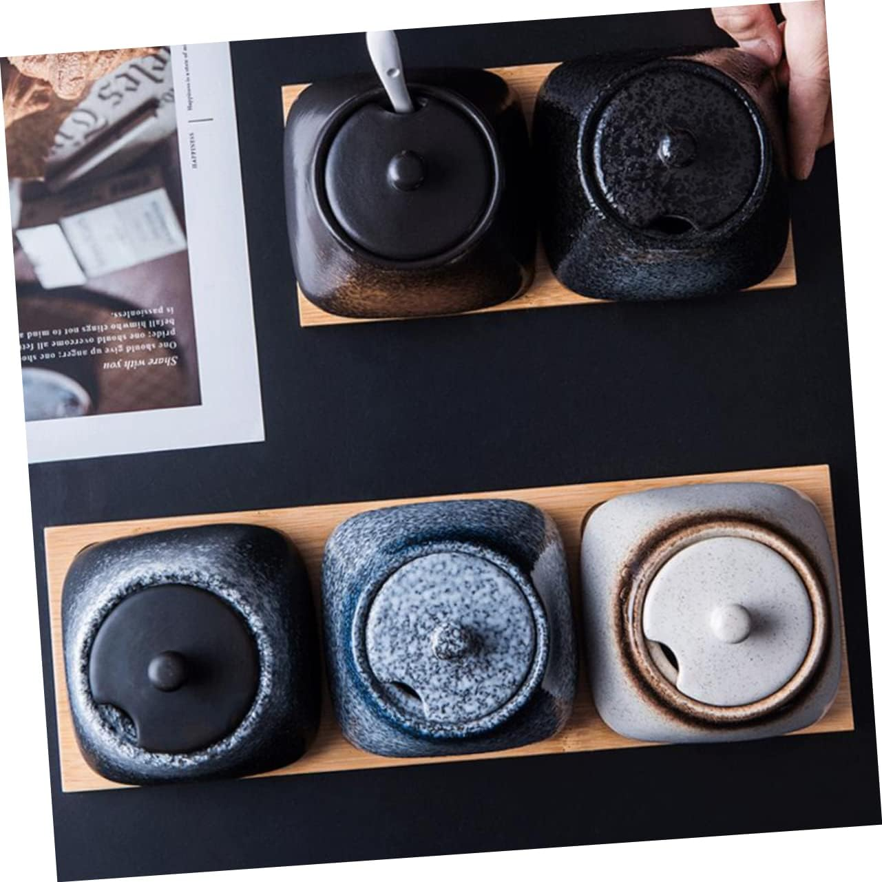 Hoement Ceramic Spice Jar for Kitchen Seasoning Organizer Practical Storage Jars Lids and Spoons for Home Cooking and Baking image number 1