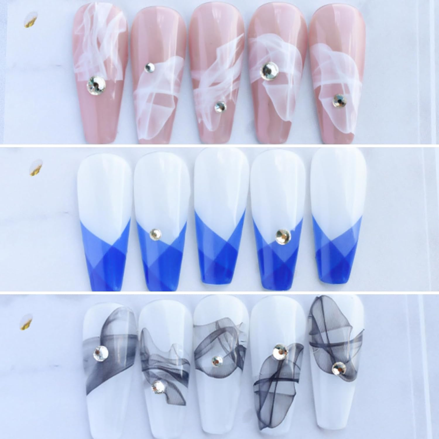 6 Sheets French Nail Art Stickers 3D Self-Adhesive Nail Decals Design, Colorful Wavy Line Heart Nail Decoration Holographic Elegant Chains Nail Sticker Manicure Tips Supplies Nail Decal (Multicolored) image number 1