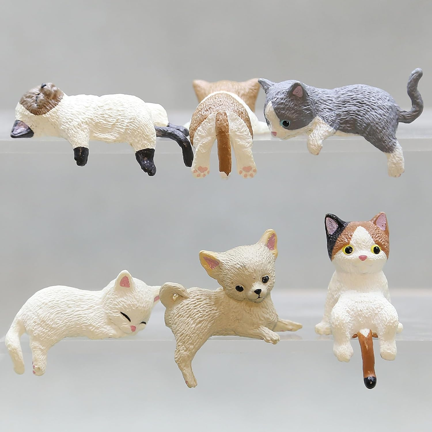 MQIONGJOOY 9 Pcs Cute Cat Fingurine Computer Monitor Decor, Mini Lovely Kitty Screen and TV Decorations, Animal Cat Figurines Set Mascot Crafts for Home Office Desk Cake Topper Decoration image number 2