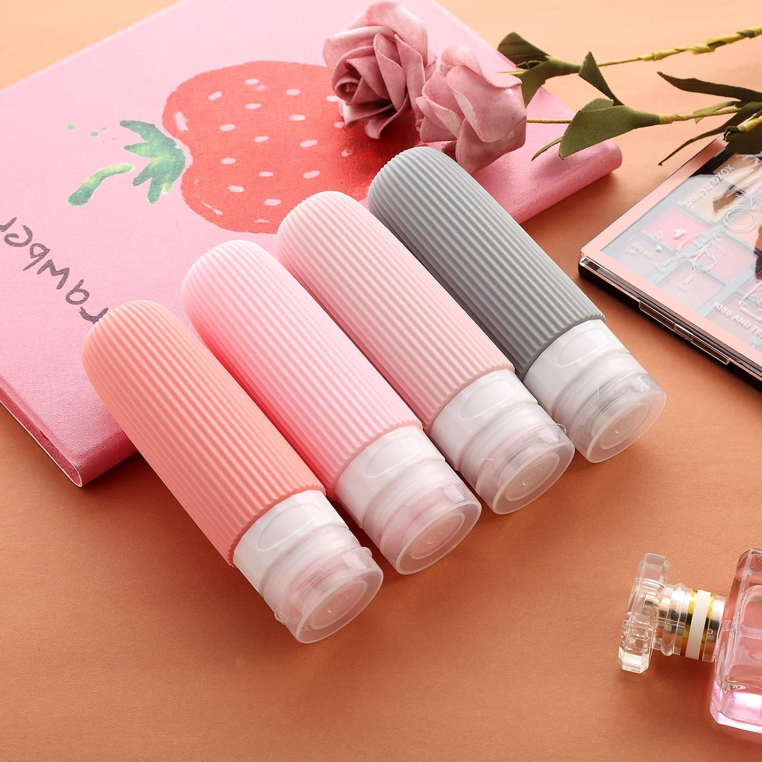 Mrsdry Travel Bottles for Toiletries, Tsa Approved 3Oz Portable Bottles, BPA Free Leak Proof Squeezable Silicone Size Containers, Accessories with Clear Toiletry Bag (4 Pack), Pink image number 2