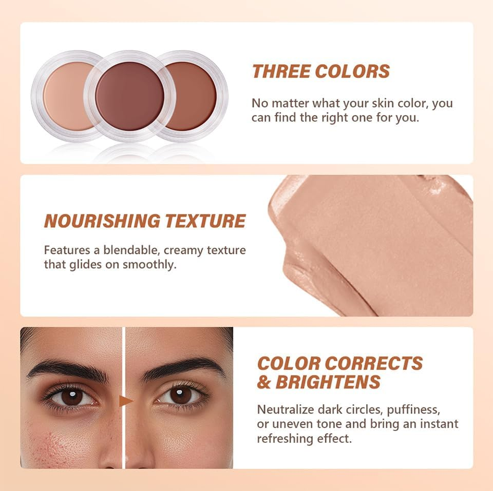 Full Coverage under Eye Brightening Cream for Dark Circles,Under Eye Cream Pot Concealer Full Coverage Pink Corrector Makeup, Nourishing Waterproof (Dark Mocha) - Golden Toffee image number 5