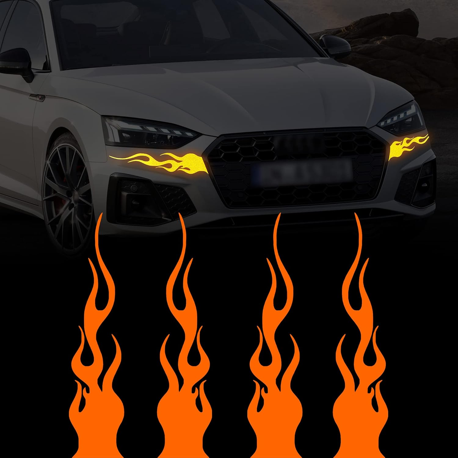 TOMALL 4 Pcs 11.4'' Flame Reflective Sticker for Car Vinyl Racing Sports Flame Stripe Decal for Golf Cart Off-Road Vehicles Motorcycles Bike Skateboard Laptop DIY Decoration (Gradient)