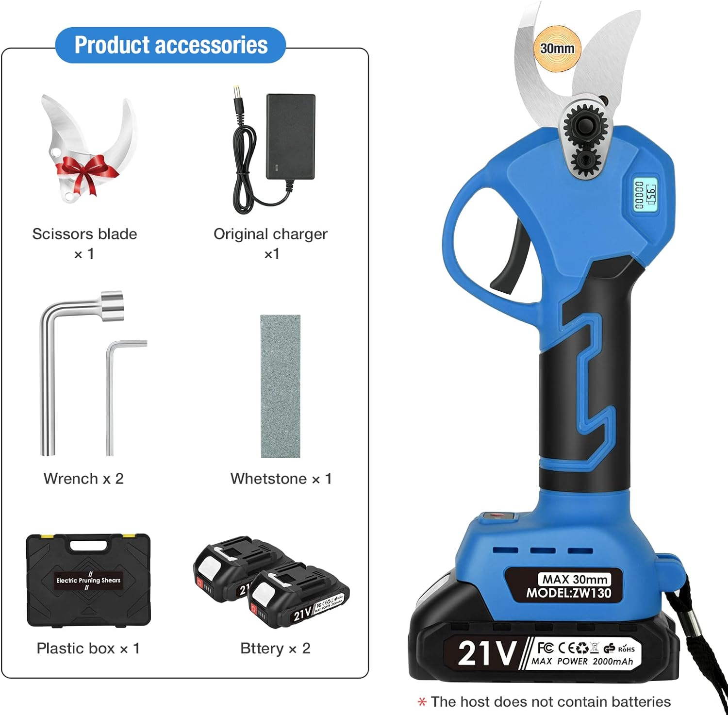 Electric Pruning Shears, Cordless Secateurs Battery Branch Cutter with 2PCS 2000Mah Battery, MAX 30Mm Cutting Diameter Professional Electric Scissors for Gardens Tree Branches image number 2