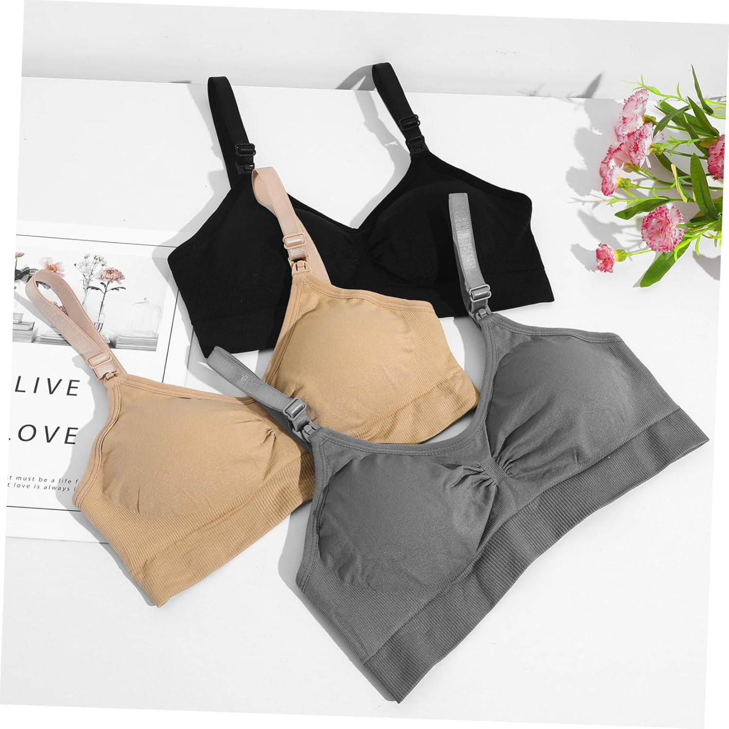 CALLARON 3Pcs Nursing Bras for Breastfeeding Pregnancy Includes Extenders Comfortable Spandex Blend Effortless One Handed Nursing Versatile Stylish Maternity Wear image number 3