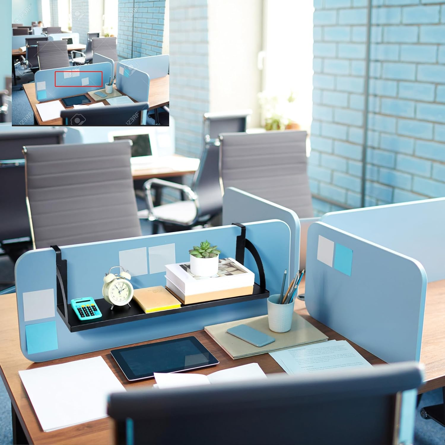 Tandefio Office Cubicle Shelf 24" Hanging Cubicle Storage Organizer File Hanging Shelf Accessories Storage Organizer Bookshelf with Hooks for Home Desk, Black - White image number 5