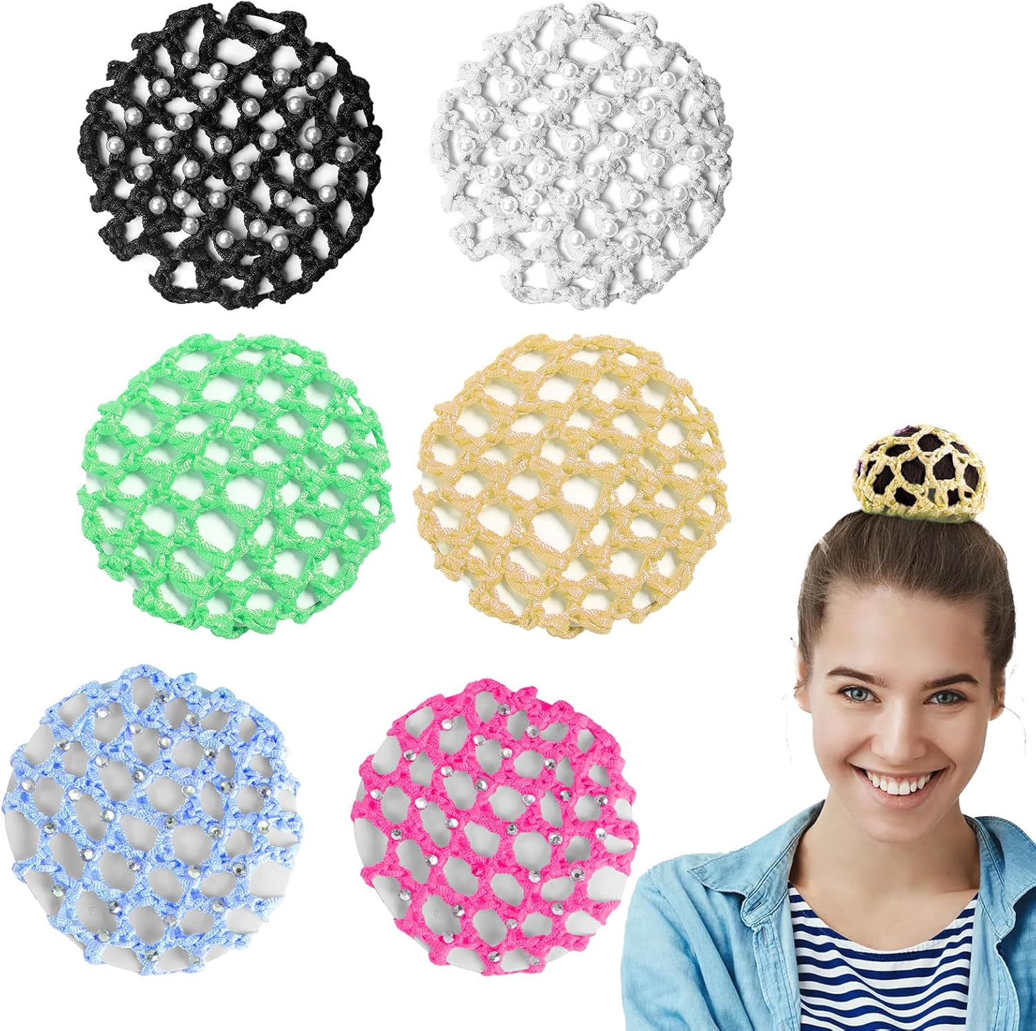 RT 6 Pieces Hair Net, Hair Nets Hairstyles, Bun Net, Bun Net, Hair Net Bun Net, Crystal Hair Net, Bun Nets, Ballet Hair Net, Bun Ballet Girls, Hair Net Ballet Children image number 3