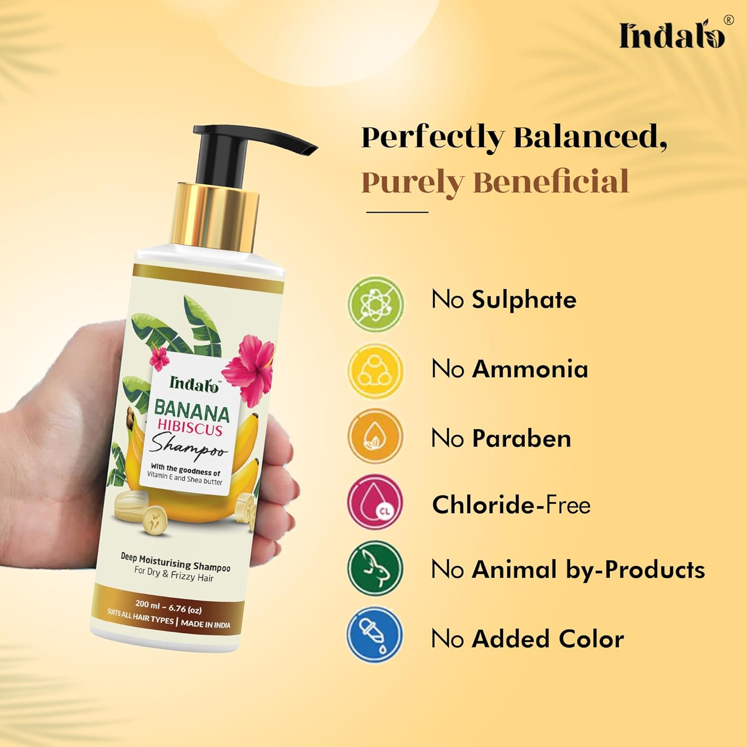 Indalo Banana Hibiscus Deep Moisturizing Hair Volumizing Shampoo with Vitamin E and Shea Butter for Dry & Frizzy Hair, Paraben & Sulphate Free, UV Protection - 200Ml image number 2