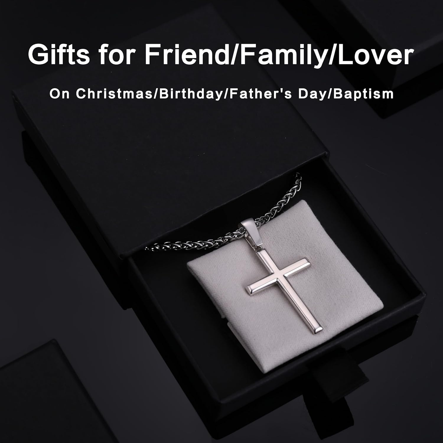 Kakonia 925 Sterling Silver Cross Necklace for Men Women 3Mm Stainless Steel Wheat Cross Chain Crucifix Pendant Silver Cross Chain Necklace Jewelry 16-30 Inches image number 4