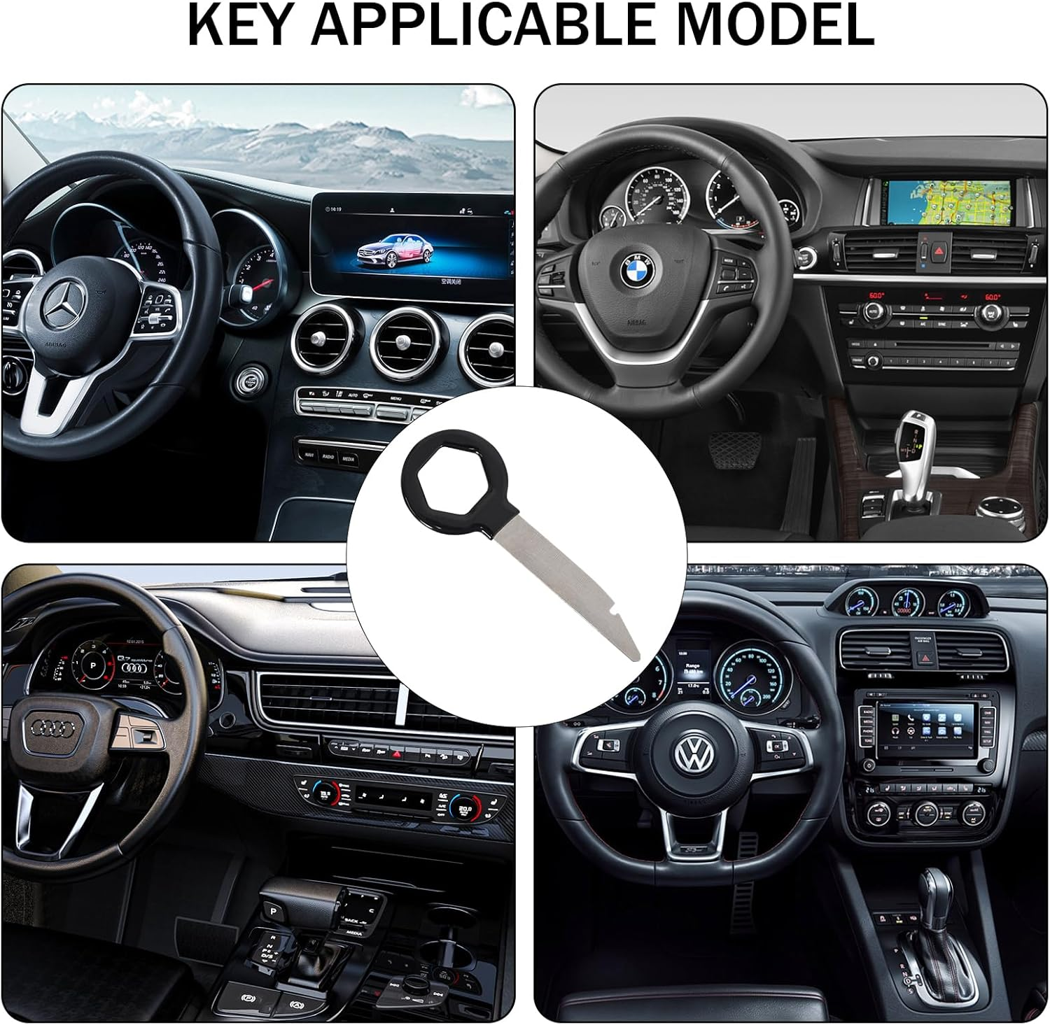 Radio Removal Tool 4 Pieces Key Din Release Key Set, Stainless Steel Car Cd Dvd Host Key Removal Tool, Easy to Hold, for Audi Mercedes Volkwagen Vw Ford Car Stereo Radio Key image number 3