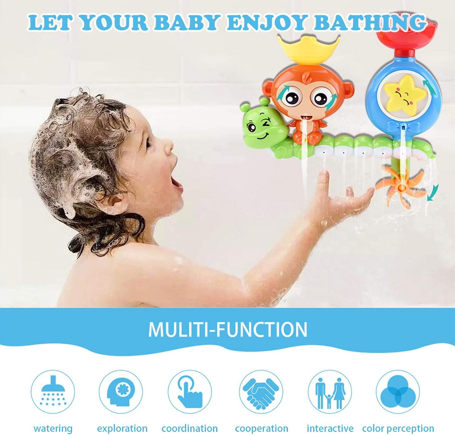 Bath Toys for Toddlers Age 1 2 3 Year Old, Toddler Bath Tub Toys for Kids Preschool New Born Baby Bathtub Water Toys, Durable Interactive Multicolored Infant Toy, Birthday Gifts for Girls Boys