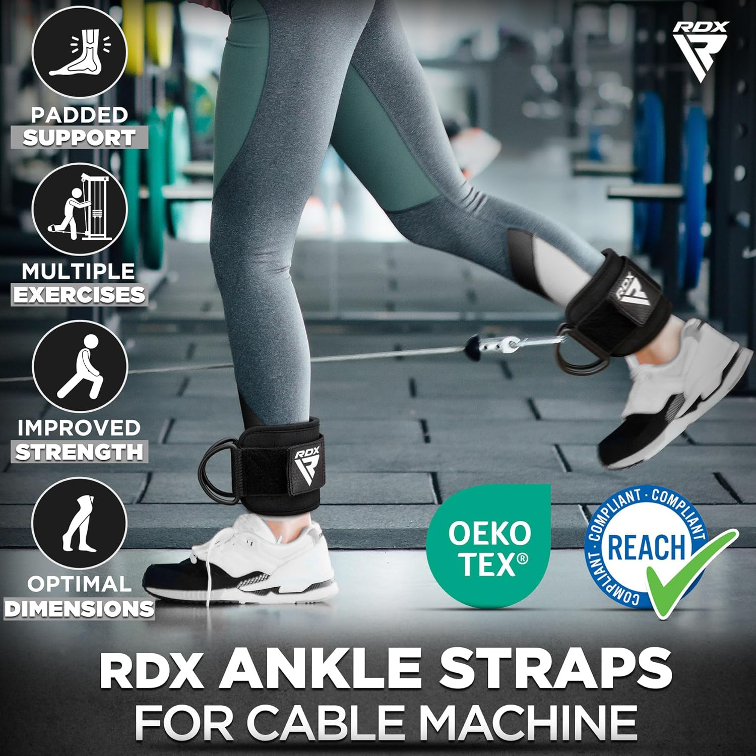 RDX Ankle Straps for Cable Machines Resistance Bands Attachment, 7Mm Neoprene Padded 10&rdquo;X4&rdquo;, Gym Wrist Cuff Women Men Home Fitness, Weight Lifting D-Ring Booty Leg Workout Curls Kickbacks Hip Abductor