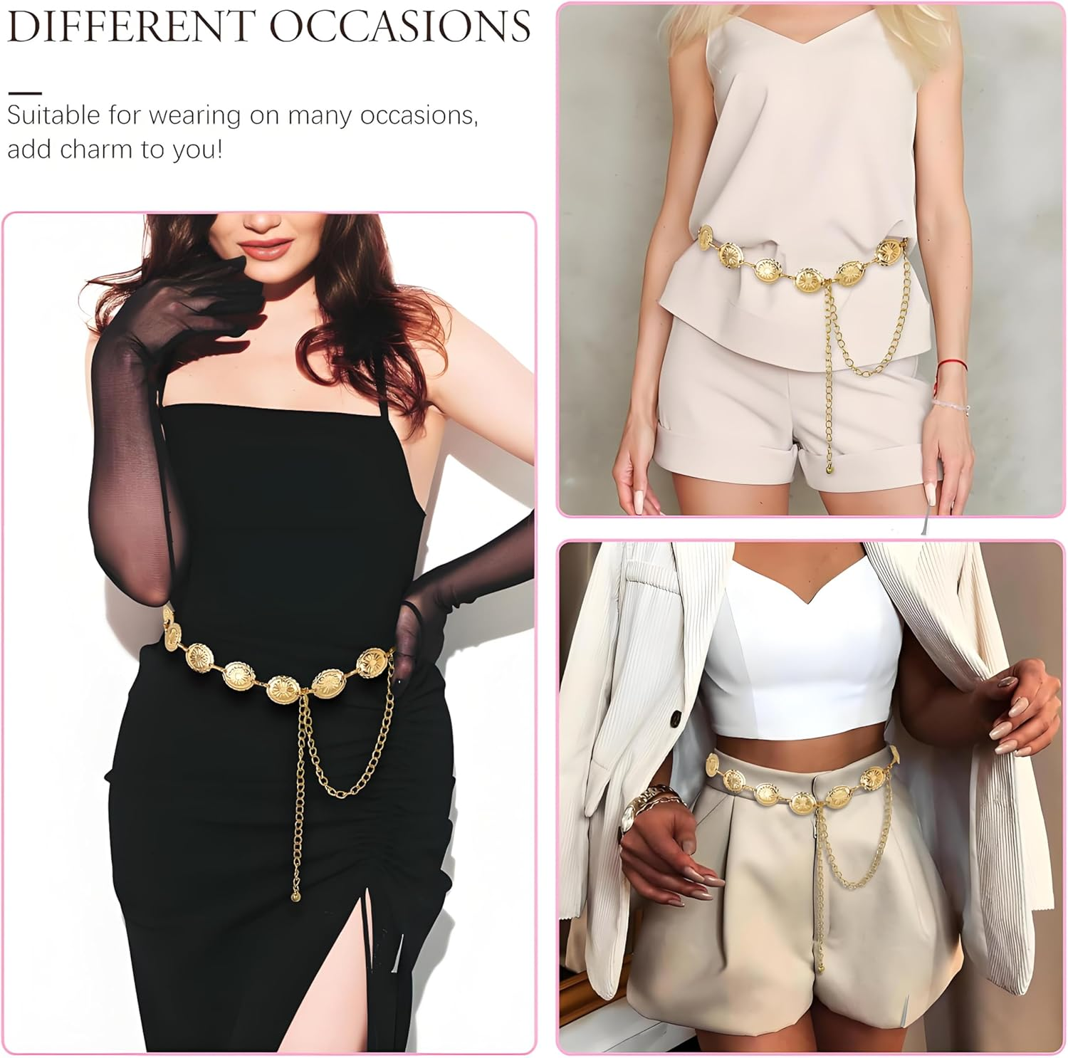 GOEDEKE Gold Daisy Chain Belt, Western Metal Concho Belt, Adjustable Boho Waist Chain, Golden, Women'S Waist Chain image number 1