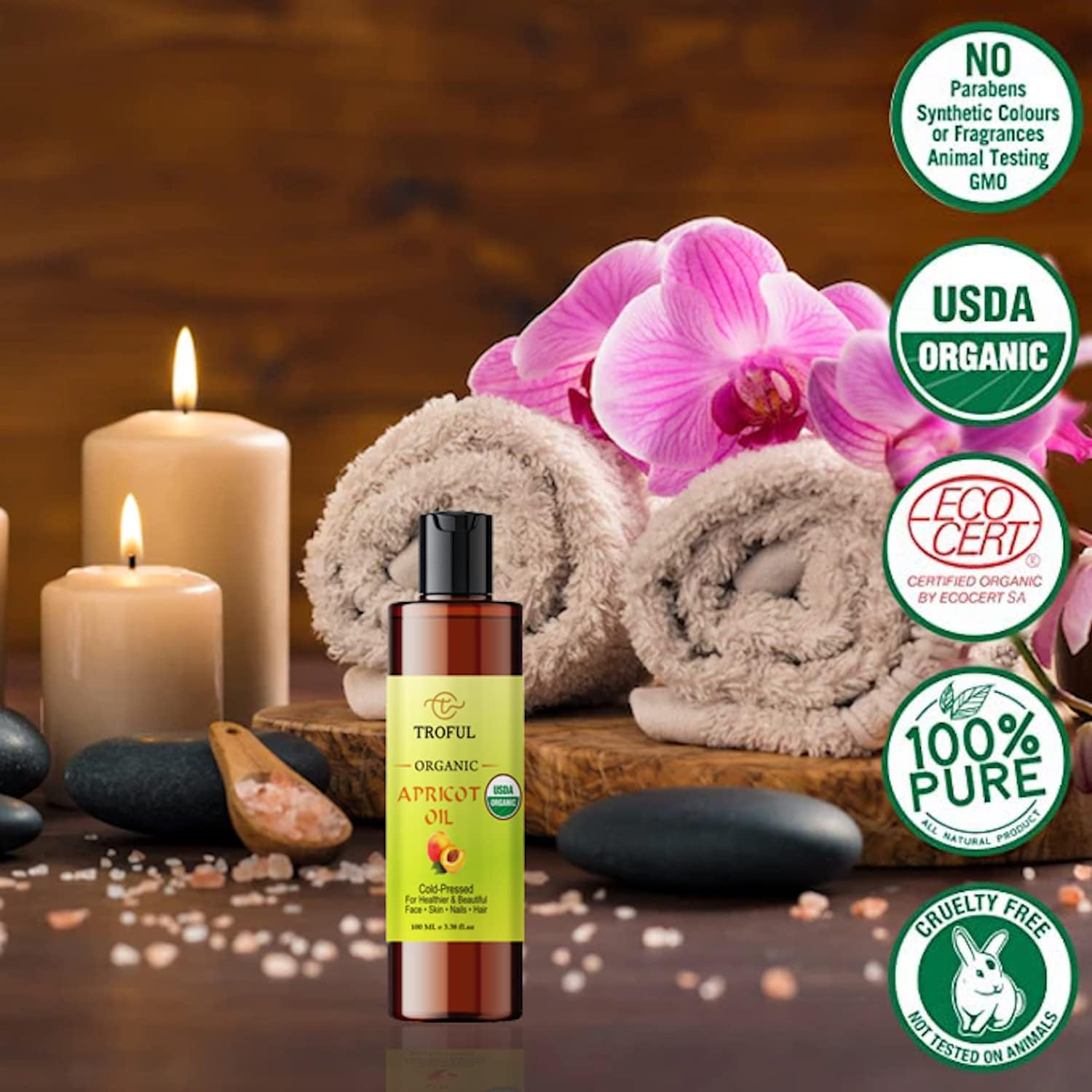 Troful Organic Apricot Oil for Face Skin Hair Growth - 100% Pure Natural Cold Pressed Organic Apricot Kernel Oil for Nail Cuticle Body Massage Anti-Aging - 100 Ml image number 4