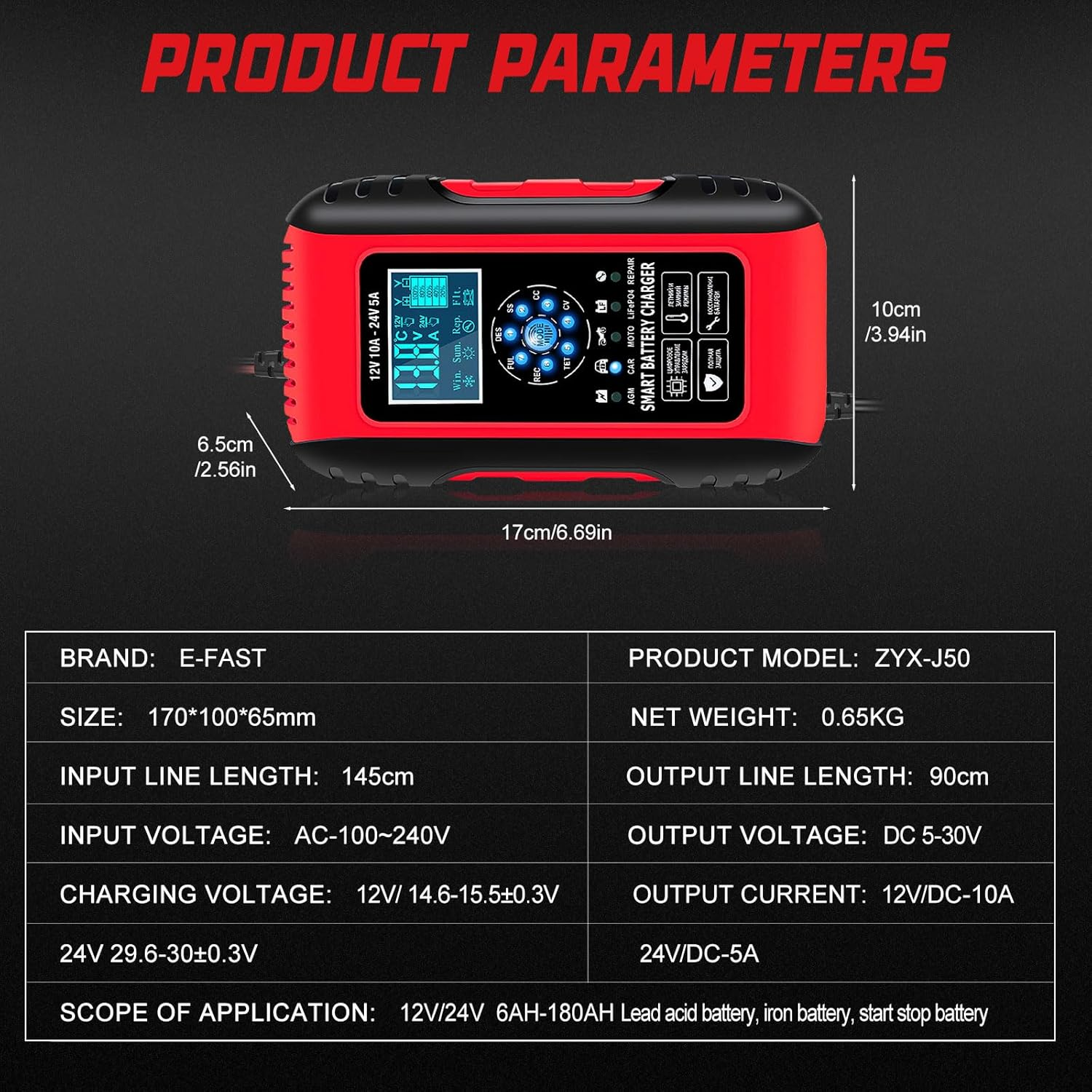 Car Battery Charger, 10A Lifepo4 Lead Acid Car Battery Charger, Upgraded Automobile Trickle Charger 12/24V, 12V Battery Charger Trickle Charger for Car Truck Motorcycle Lawn Mower Boat Marine image number 2