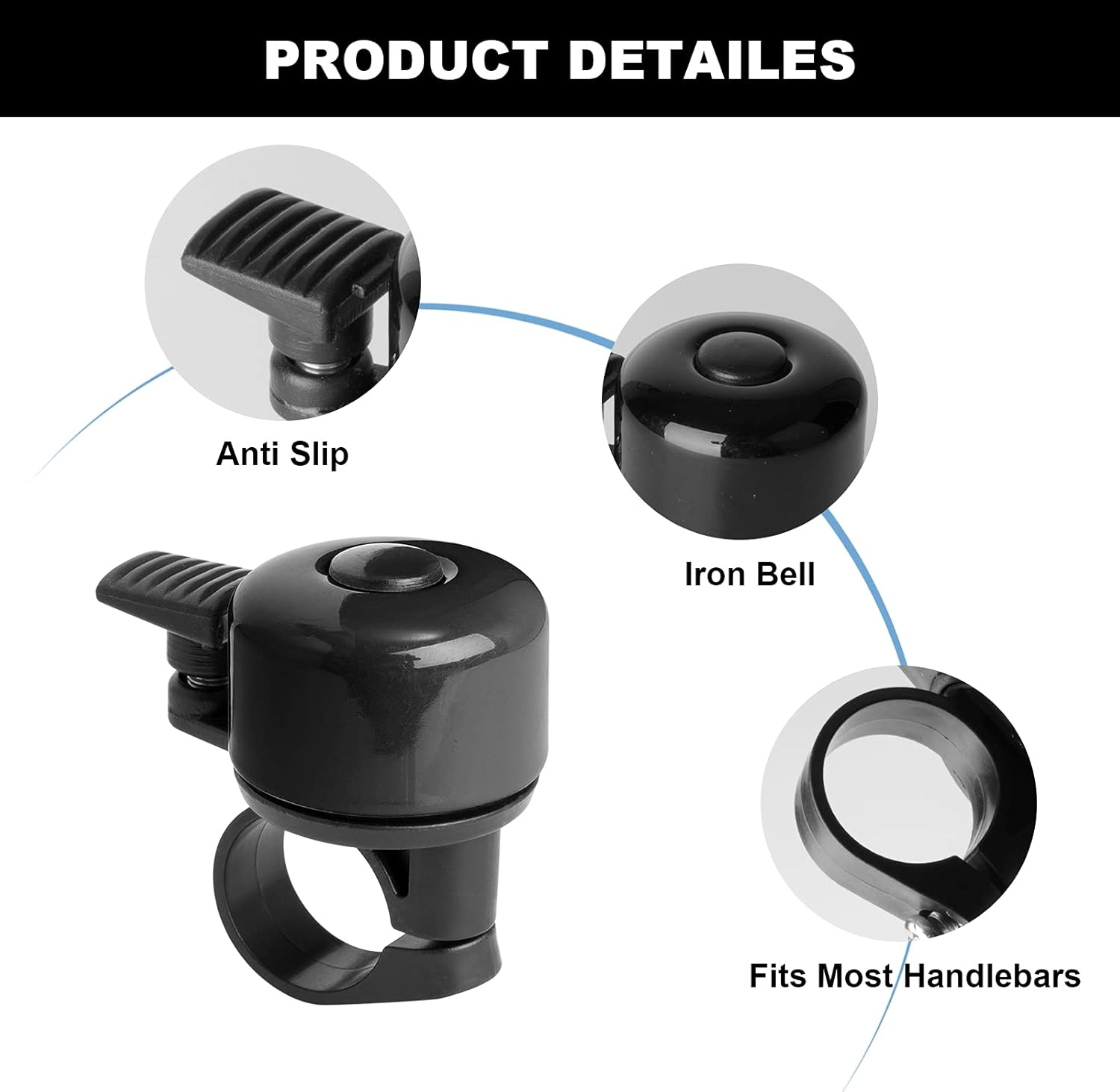 Bike Bell with Loud Melodious Sound Classic Mini Bicycle Bell for Kids Adults Bike Horn for Road, Mountain Bike for Scooter, MTB, BMX image number 3