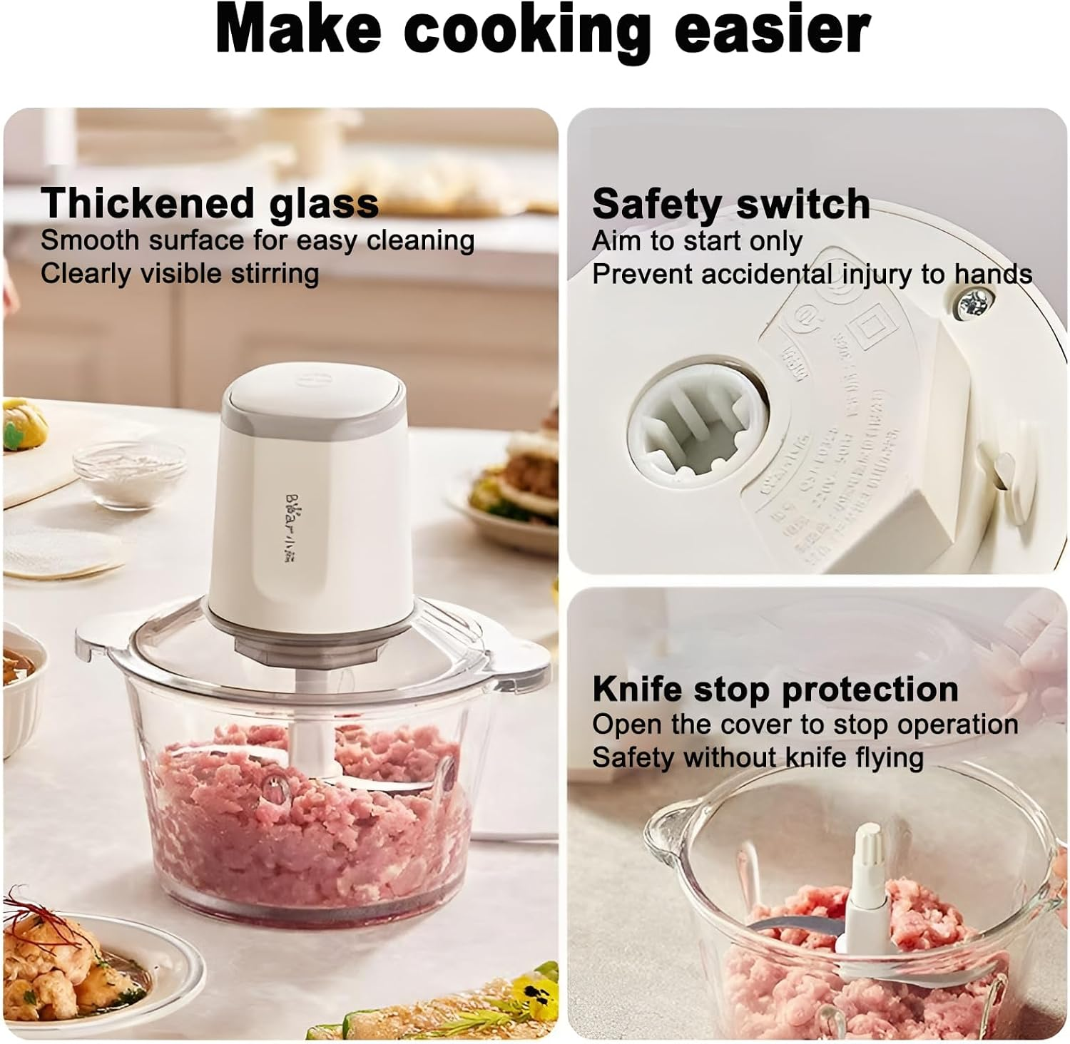 Electric Food Processor, 2L Electric Chopper with Meat Grinde&Rgarlic Chopperr, Multi-Functional Cuisine Blender with 4-Blade X-Blade for Grinding Meat and Vegetables Kitchen Utensils image number 5