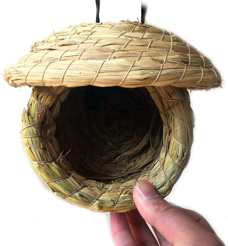 Hamiledyi Birdcage Straw Simulation Birdhouse 100% Natural Fiber - Cozy Resting Breeding Place for Birds - Provides Shelter from Cold Weather - Bird Hideaway from Predators - Ideal for Finch & Canary image number 5