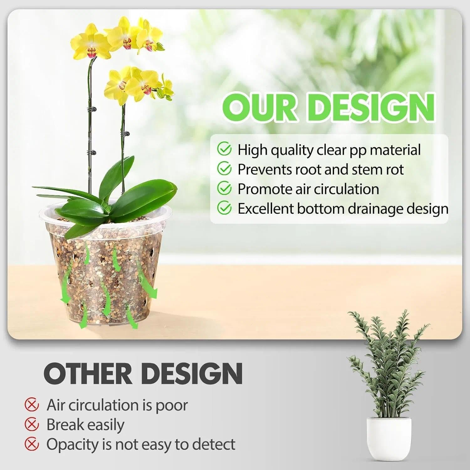 5 Inch Clear Orchid Pots with Drainage Holes for Optimal Ventilation and Repotting, 8 Pack Plastic Plant Pots for Indoor and Outdoor Use, Reusable and Durable - Mecus image number 1