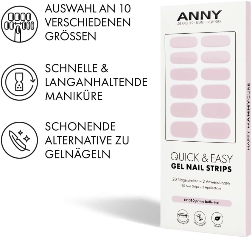 ANNY Gel Nail Strips - UV Nail Foil for Sticking with UV Lamp, Durable & Splinter Free, Easy to Use, Colour: Prima Ballerina - Soft Pink - No. 10