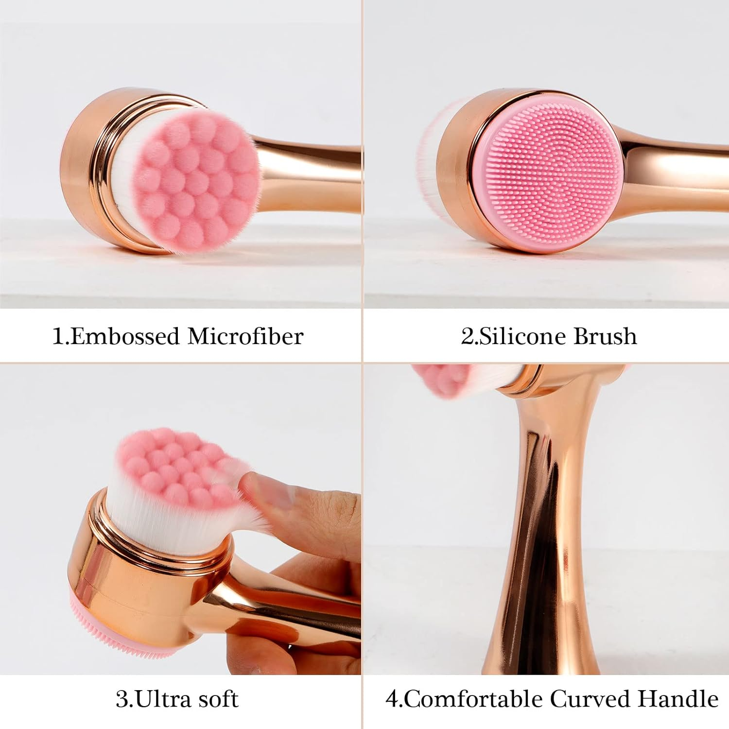 Beomeen Face Brush 2 in 1, Facial Cleansing Exfoliating Brush with Ultra Fine Soft Bristles for Pore Deep Cleansing Silicone Double Side Face Wash Scrub Brush for Skin Care, Gold image number 3