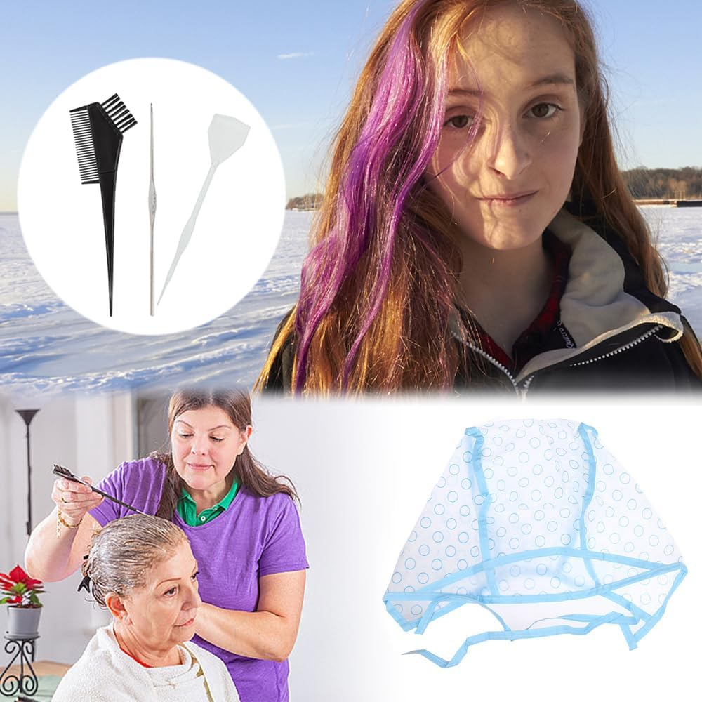 TRKETK Set of 14 Highlight Caps, Hair Dye Accessories Set, Adjustable Highlight Hair Cap, Highlight Cap, Hair Dye Caps with Colouring Brush for Crocheting, Hair Dyeing Accessories for Home, Salon, image number 4