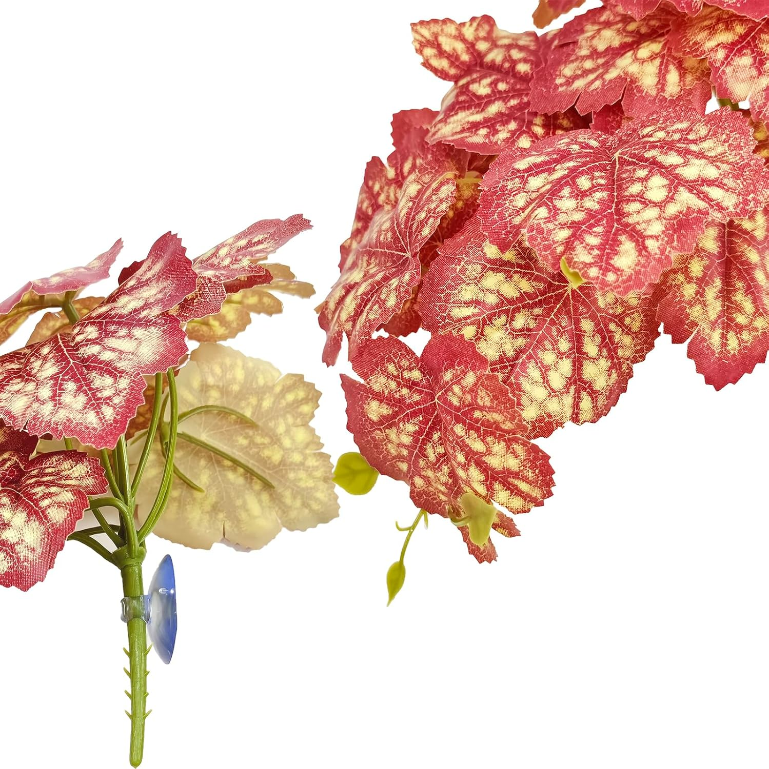 Woyrise Reptile Plants, Terrarium Hanging Plants Vines for Reptile Tank, Amphibian Habitat Leaves Decor with Suction Cup for Bearded Dragon Lizard Snake Gecko Frog Hermit Crab - 2Pcs Pink Heuchera - Calathea Orbifolia image number 3