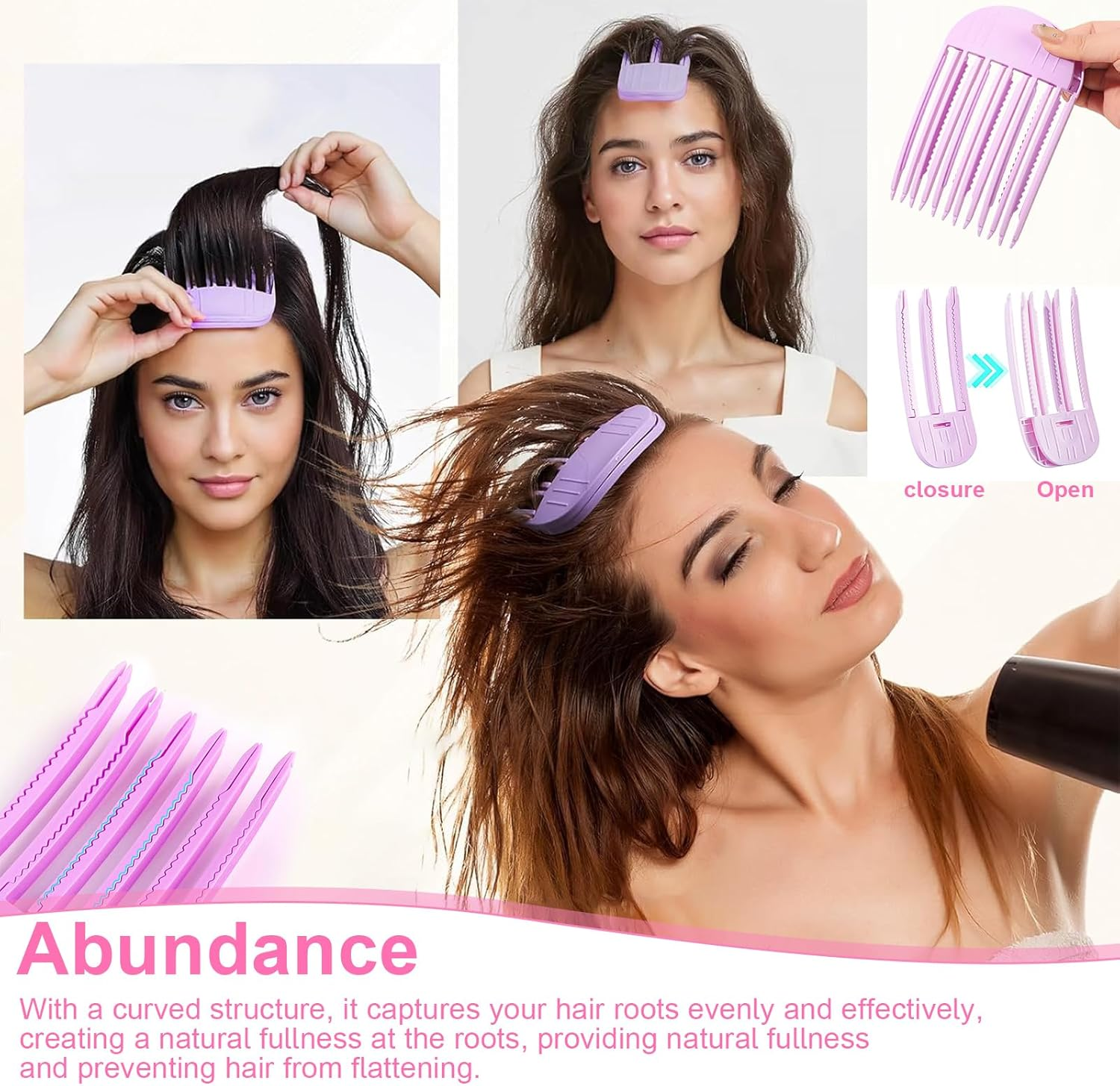 LINTRA Volume Hair Clip, Pack of 4 Volume Clips Hair Roots, 3 and 6 Teeth Volume Comb, Purple and Pink Volumising Hair Clip, for Lifting and Volume at the Hair Roots image number 3