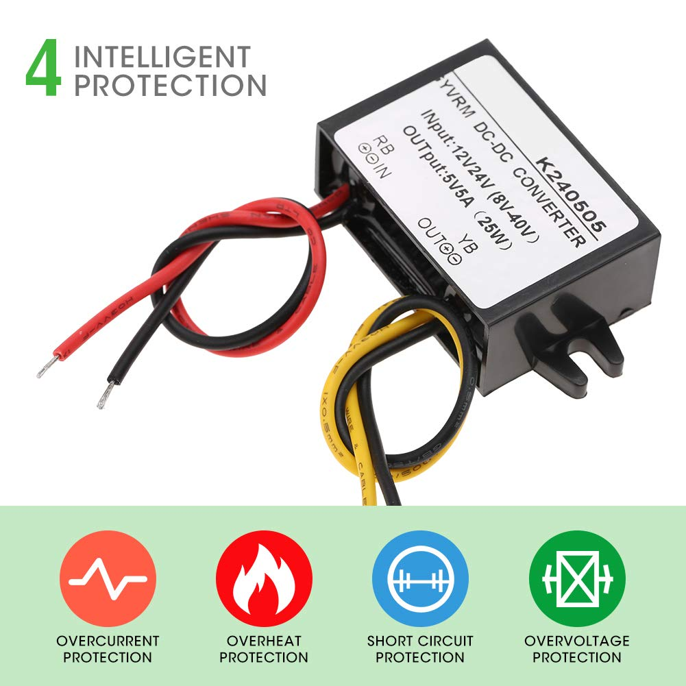 Voltage Regulator 12V/24V to 5V 5A DC-DC Converter Step down Power Supply Module Power Adapter image number 3