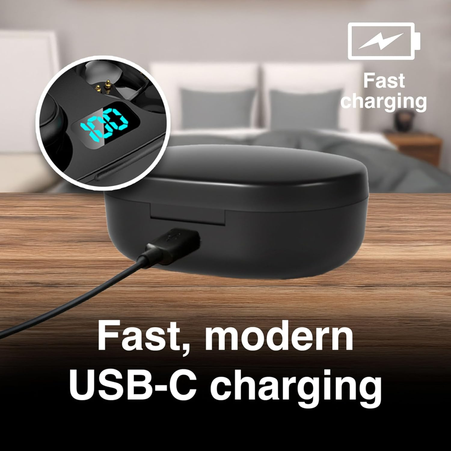 Laser True Wireless Earphones with LED Battery Display Bluetooth 5.3 TWS Headphones USB-C Charging Case for Music Calls Travel Work Gym image number 3