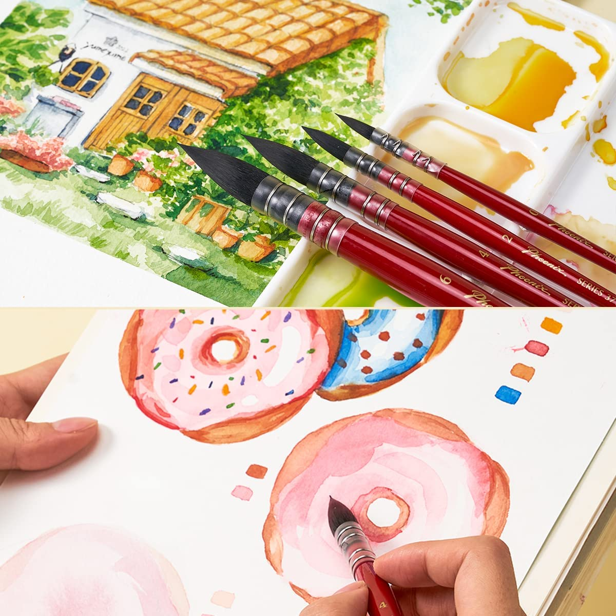 Lightwish Watercolor Brushes Set, Synthetic Squirrel Hair Paint Brushes Kit for Artists, Adults, and Hobbists, Pointed round Mop Brush for Watercolor, Gouache,4 Pcs image number 6